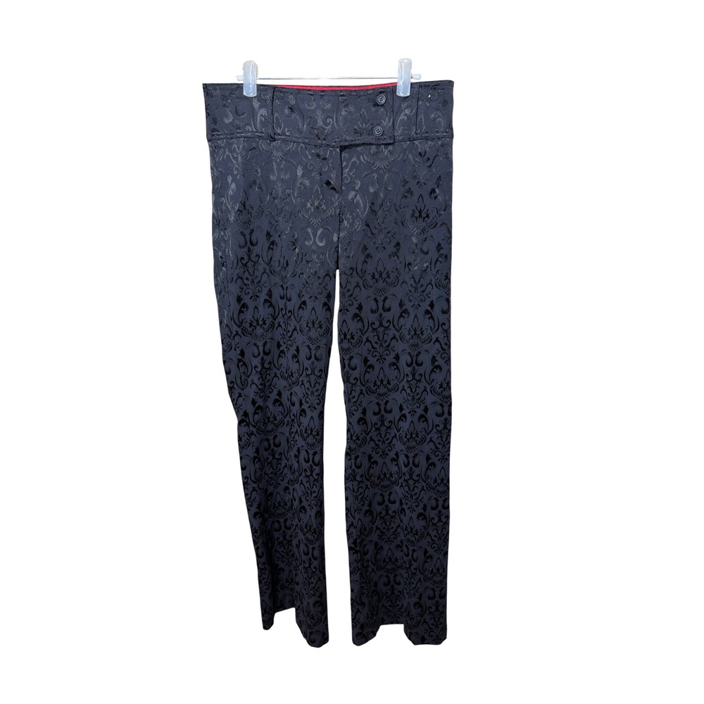 La Belle Women Black Damask Floral Flare Leg Dress Pants Size 5